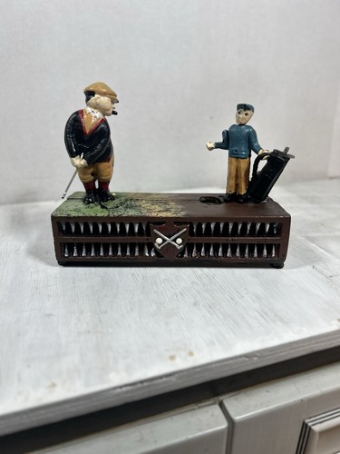 Vintage cast iron Mechanical Coin Bank - Golfer and Caddie. Great Condition! - Picture 8 of 14