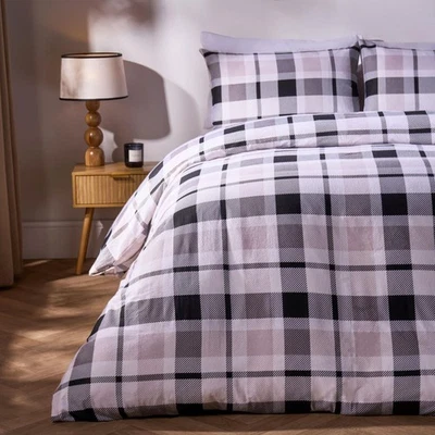 OHS Farmers Check Tartan Brushed Cotton Duvet Cover with Pillowcase Bedding Set