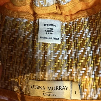 Lorna Murray Capri Hat L Orange Brown Stripe Pleated Wide Brim Sun