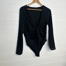 Boohoo Black Wrap Front Long Sleeve Bodysuit | BNWT | UK 14