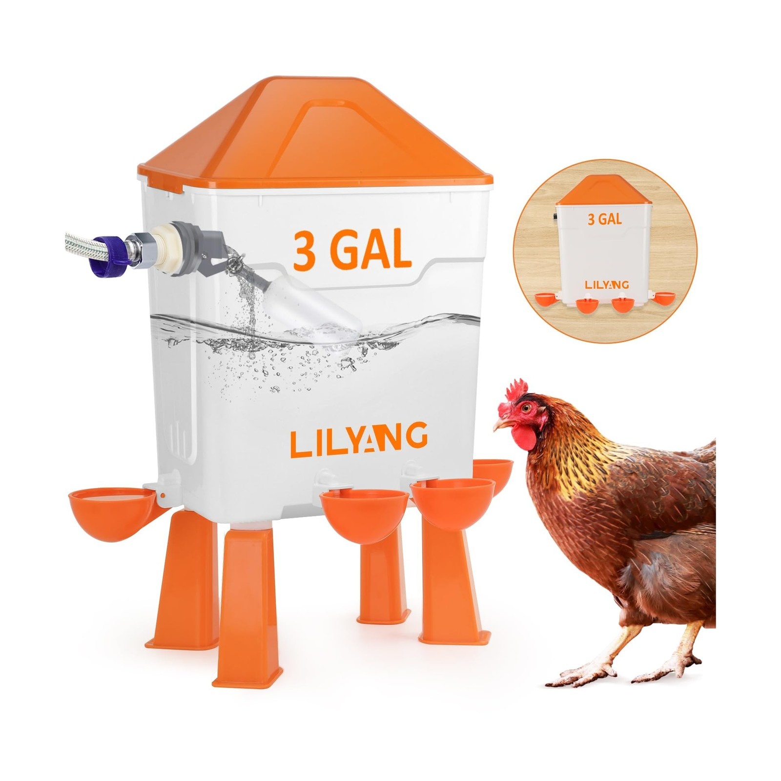 Lilyang Automatic Chicken Waterer 3 Gallon | Float-Control Poultry ... Fast Ship