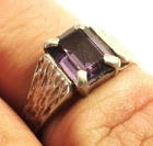 STERLING SILVER OLD VINTAGE 1970'S BARK EFFECT AMETHYST DRESS RING SZE L