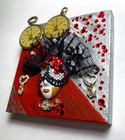 DOLLHOUSE MINIATURE THEATER MASK RHINESTONE HAND PAINTED 3D CANVAS OOAK LYOUNG — photo 3