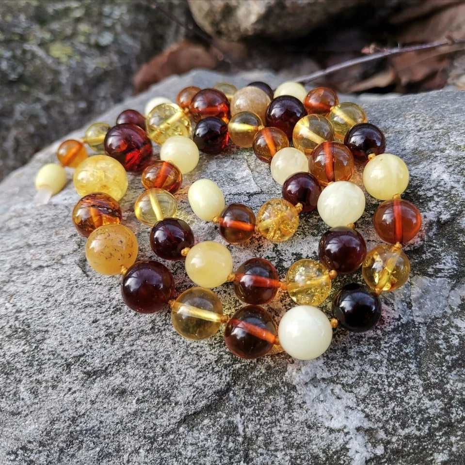 Autentica collana naturale di perline d'ambra del Baltico perline rotonde... - Immagine 3 di 4