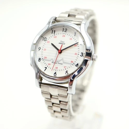 Vintage Timex Silver Tone 32mm Watch NO INDIGLO Steel Bracelet w New Battery