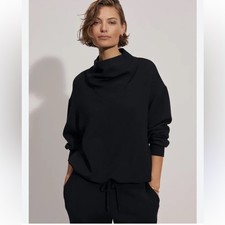 Varley Betsy Double Soft Black Cowl Neck Sweater
