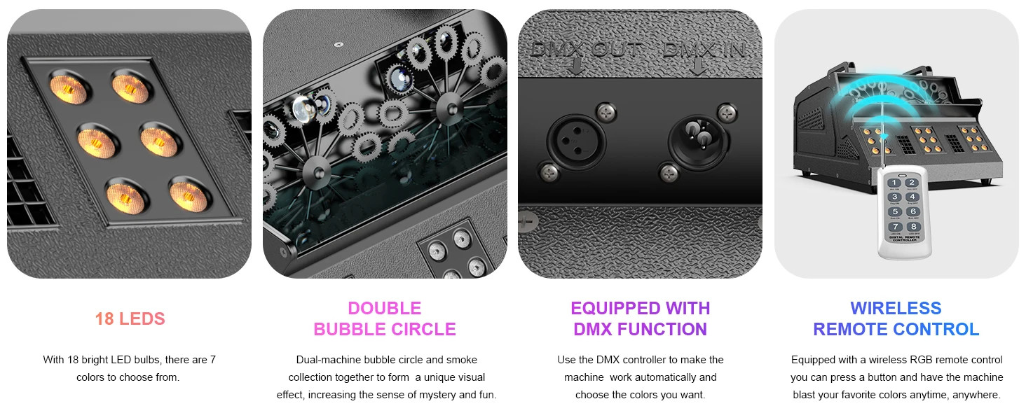 1500W Bubble Fog Machine 8 RGB 3IN1 LED Smoke Bubble Machine DMX Stage Light US