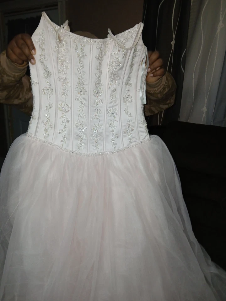 David's Bridal Size 4 Wedding Dress Style T9231 Color Pink - Image 3 of 4