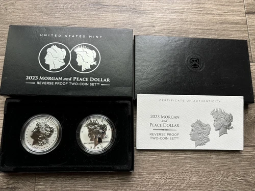 2023 MORGAN and PEACE DOLLAR REVERSE PROOF 2 SILVER 2 COIN SET in OGP