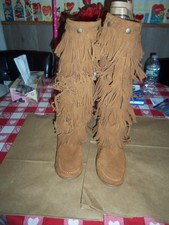 Minnetonka 1652 Brown Suede 5-layer Fringe Women's 9 Tall Zip Moccasin Boots WOW