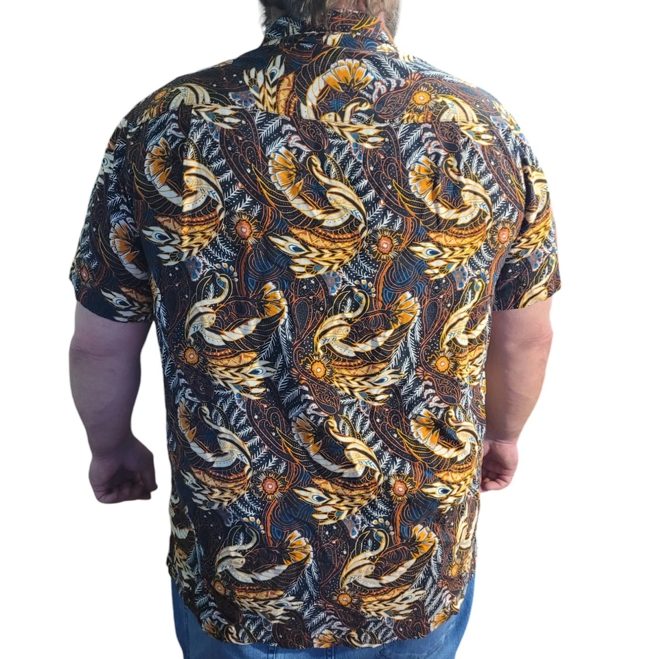 Tasso Elba Zeluha Bird Graphic Shirt Mens XXL Silk Rayon Beachy Dadcore Heritage - Image 4 of 4