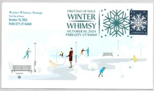 #5948 WINTER WHIMSY SNOWFLAKE, SKIING, SKATING, DOG, SNOWMAN, COLOR CANCEL FDC