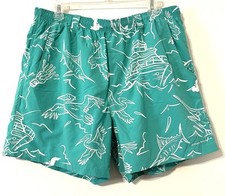 Columbia PFG Green Print Shorts Swim Trunks Mens Sz L 6" Inseam Mesh Lined Fish