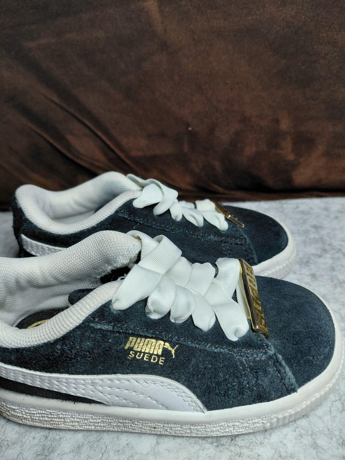 Toddler Puma Shoes 6C Gold Logo Classic Black & White thumbnail 4