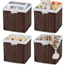 Bidtakay Wicker Cube Storage Bins with Liners 11x11 inch Woven Baskets for Or...