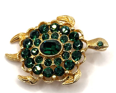Vintage Signed Eisenberg Ice Green Rhinestone Sea Turtle Brooch Pin