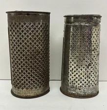 Two Early Primitive Antique Tin Round Graters