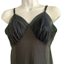 Vtg 60s Navy Blue Full Slip Dress Nylon Lace Lingerie Seamprufe Fairy Grunge 36