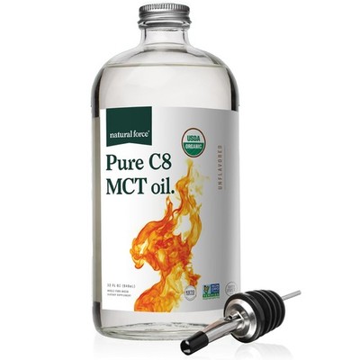Organic C8 MCT Oil 32oz Glass Bottle Pure Caprylic Acid Keto Paleo Kosher Vegan