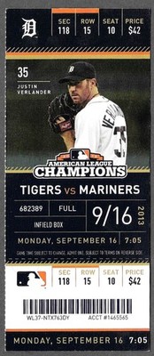 September 16 2013 Detroit Tigers Seattle Mariners ticket stub JUSTIN VERLANDER