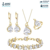 Schmuck Set 4 StüCk Tropfen Cubic Zirconia Halskette Ohrringe Armband Ring