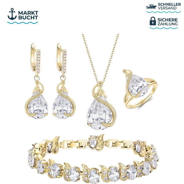 Schmuck Set 4 StüCk Tropfen Cubic Zirconia Halskette Ohrringe Armband Ring-image