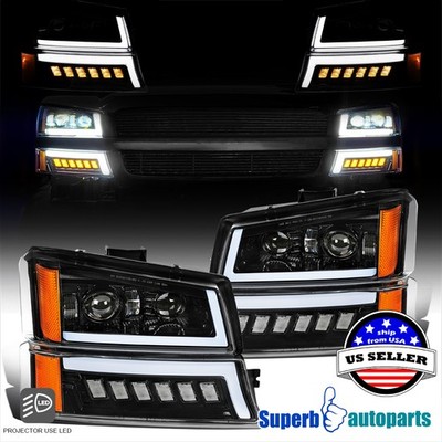 For 2003-2007 Chevy Silverado Avalanche LED DRL Projector Headlights+Bumper Lamp