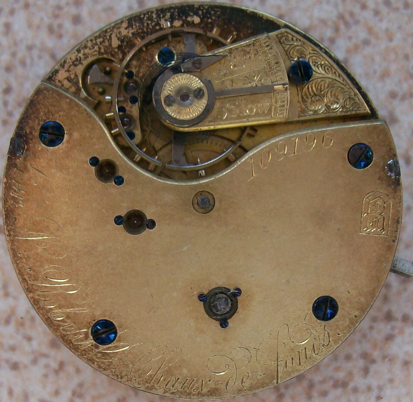 Leon N. Robert Pocket watch movement 45,5 mm. in diameter balance Ok.