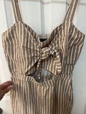 Abercrombie And Fitch Linen Blend Cutout Tan/Cream Straight Leg Jumpsuit