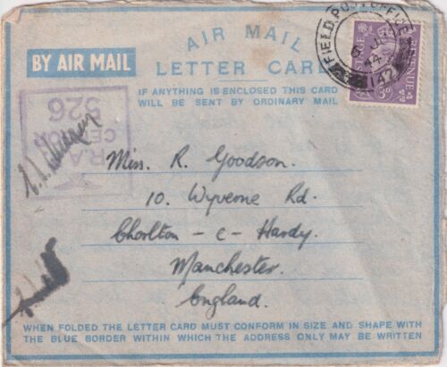 WW2 RAF Air Mail letter to Manchester 1944 with RAF CENSOR an d FPO 142 Egypt