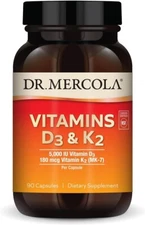 Dr Mercola Vitamin D3 & K2 (5000 IU D3, 180 mcg K2 MK-7) 90 Caps