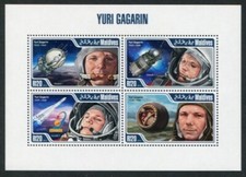 Maldive Islands Sc# 3082, 2013 Yuri Gagarin Space, Sheet/4, VF MNH, SCV: $11.00