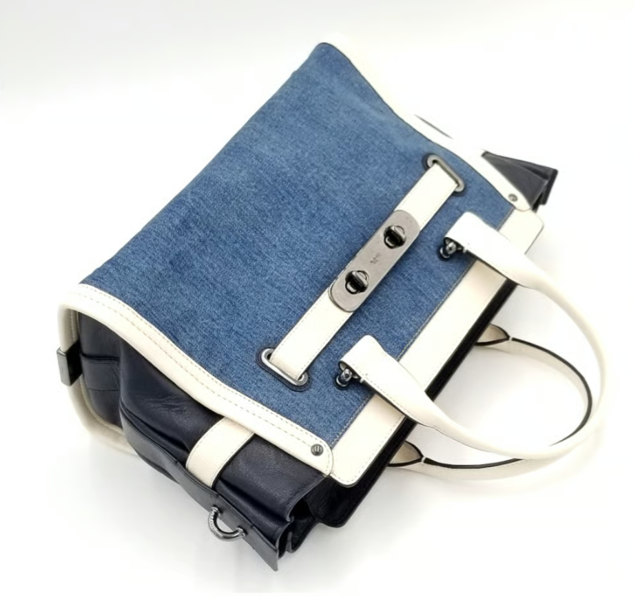 Coach Denim Swagger With Chalk White Leather Trim Satchel