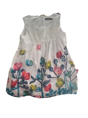 Catimini  Girls' White With Flowered Print Dress Size 6 100% Cotton V620