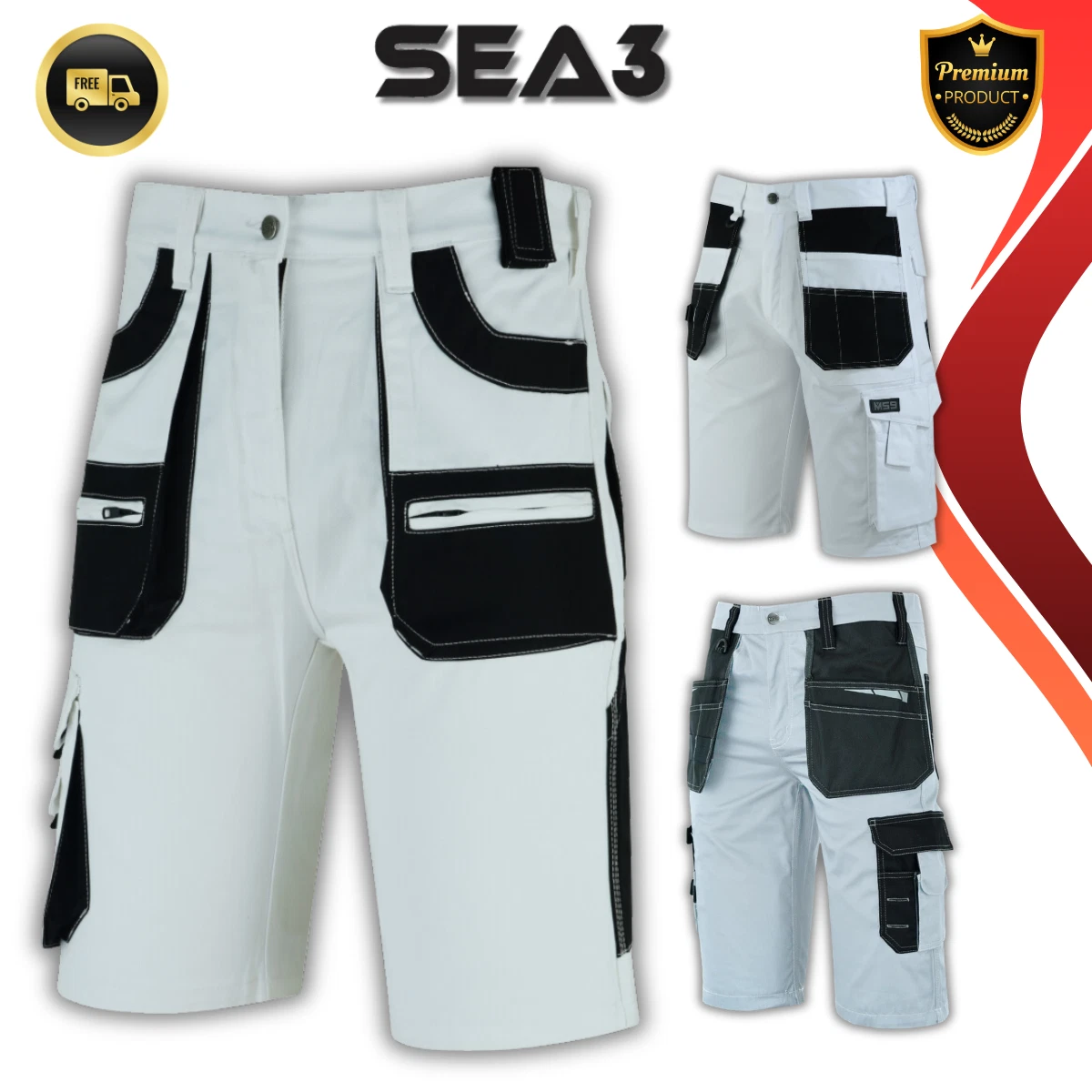 SEA3 Mens Cargo Combat Painter Work Working Short Shorts White
Opens in a new window or tab