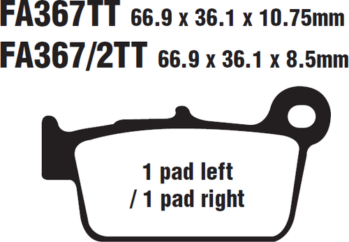 EBC/FA367TT Brake Pads (Rear) for Suzuki RMZ250/450, RMX450; Yamaha WR250/450F - Picture 2 of 2