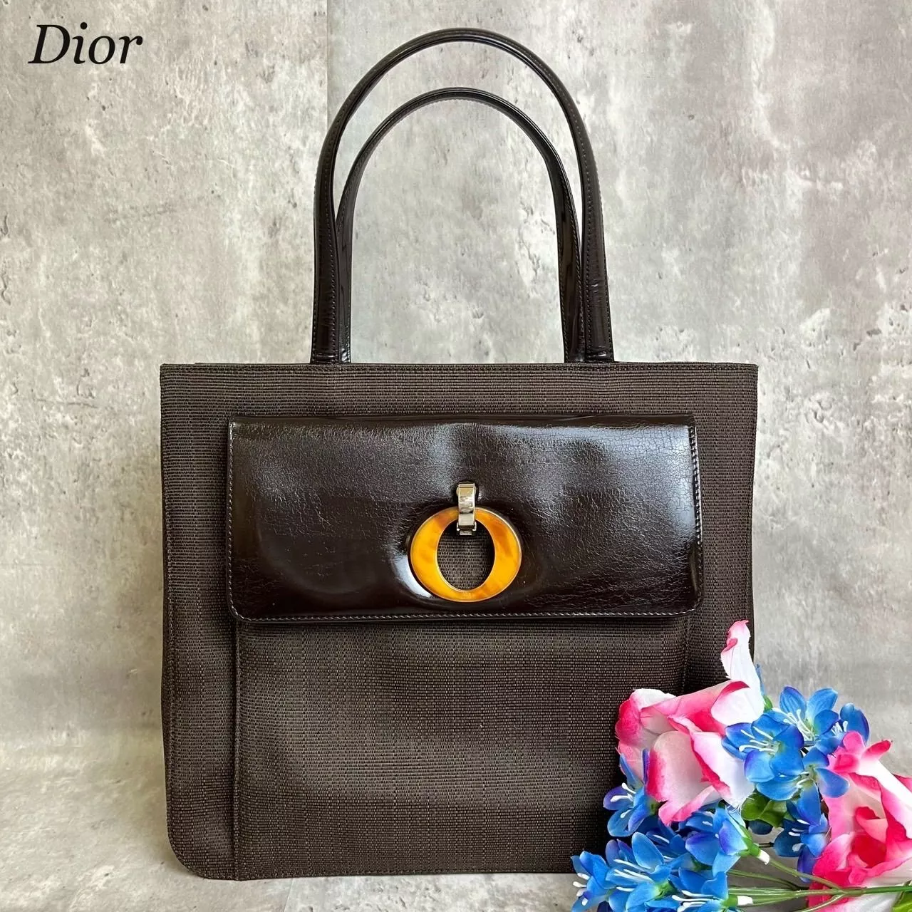 Sac à main Christian Dior fourre tout cannage cuir marron authentique