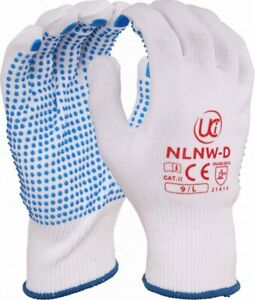 UCI NLNW-D Nylon Low Linting Soft Seamless PVC Dotted Blue/White Gloves 