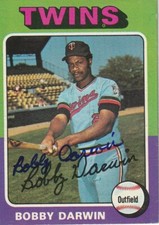 BOBBY DARWIN MINNESOTA TWINS  SIGNED 1975 TOPPS CARD #346