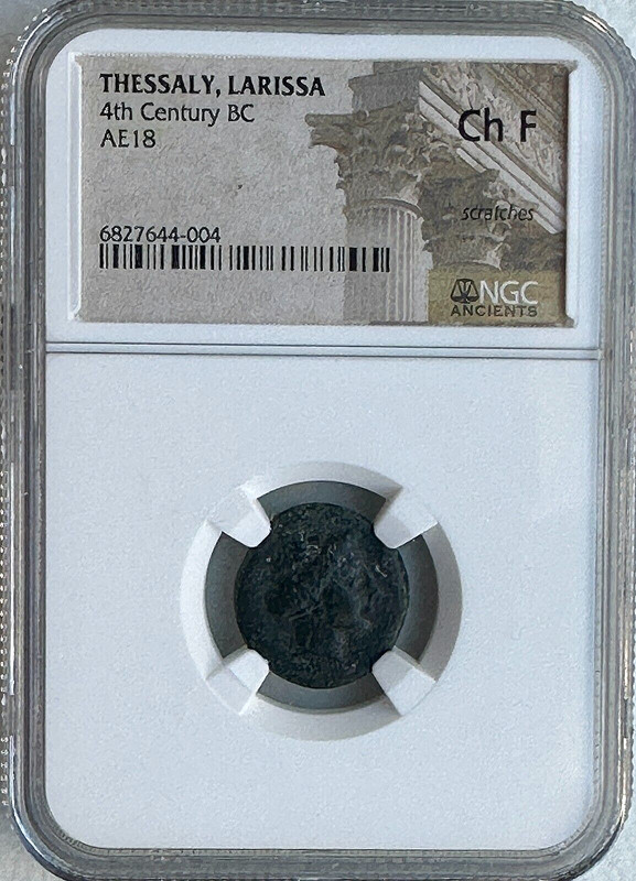 THESSALY, LARISSA  4th CENT BC - AE18 TRICHALKON - NGC CH F - FREE SHIPPING!