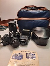 Nikon EM 35MM Film Camera w/Series E 50mm 1:1.8 Lens w/Flash, Lens, Case, Bag