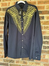 Daupanzees NWT Men  s African Metallic Print Dashiki Button Front Large