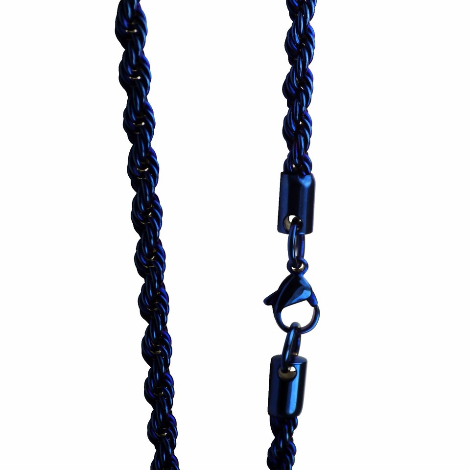 Electric Blue Rope Chain Necklace Mens Womens Stainless Steel 4mm 20-30 ...
