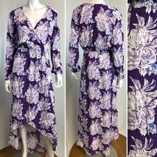 NWT Lucylove Women's Medium Purple Floral LS Faux Wrap High Low Dress Lucy Love