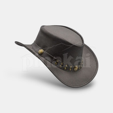 Black Cowboy Hat Western Outback Leather Look Studded Band Rodeo Hat Unisex