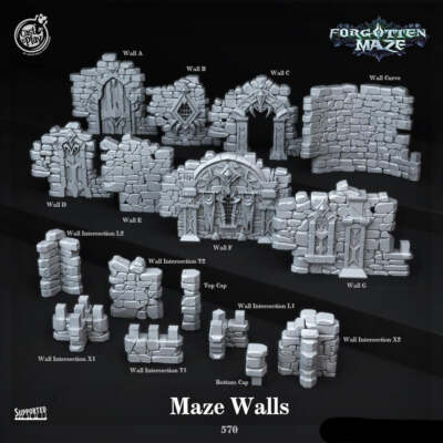 3D Printed Cast n Play Maze Walls Forgotten Maze 28mm 32mm D&D