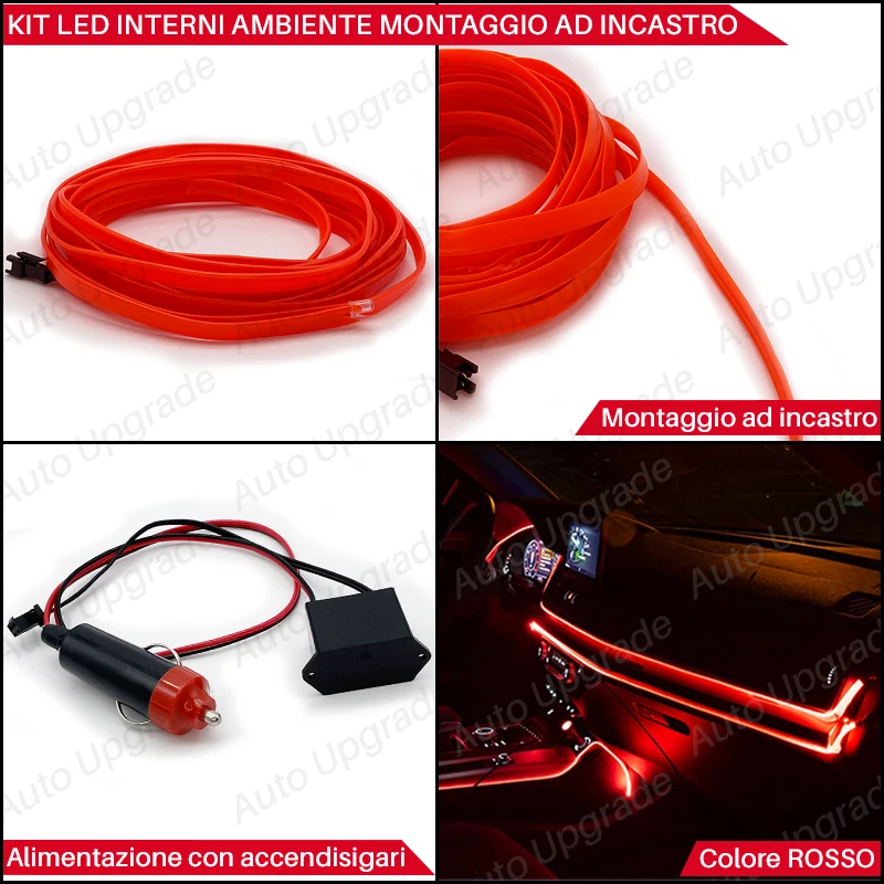 KIT LED INTERNI LUCE AMBIENTE FIBRA OTTICA ROSSO RED 5 METRI PER JEEP RENEGADE - Immagine 2 di 4