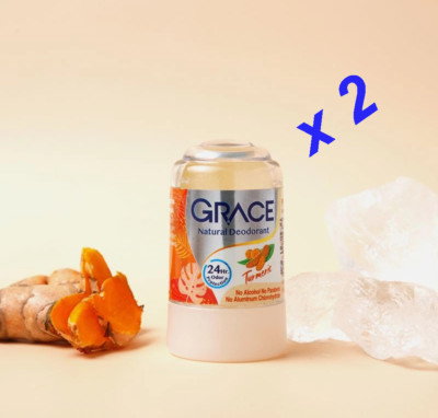 GRACE Natural Deodorant Alum Roll-on, Turmeric Formula Stop Bacteria, 2x70g