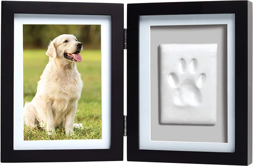 Pet Paw Print Photo Frame with Clay Imprint Kit - Wooden Pet Paw Print Frame, DI - Picture 1 of 12