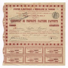 HOTEL de THORENC – rzadka akcja imienna z 1929 roku – francuski hotel uzdrowiskowy!